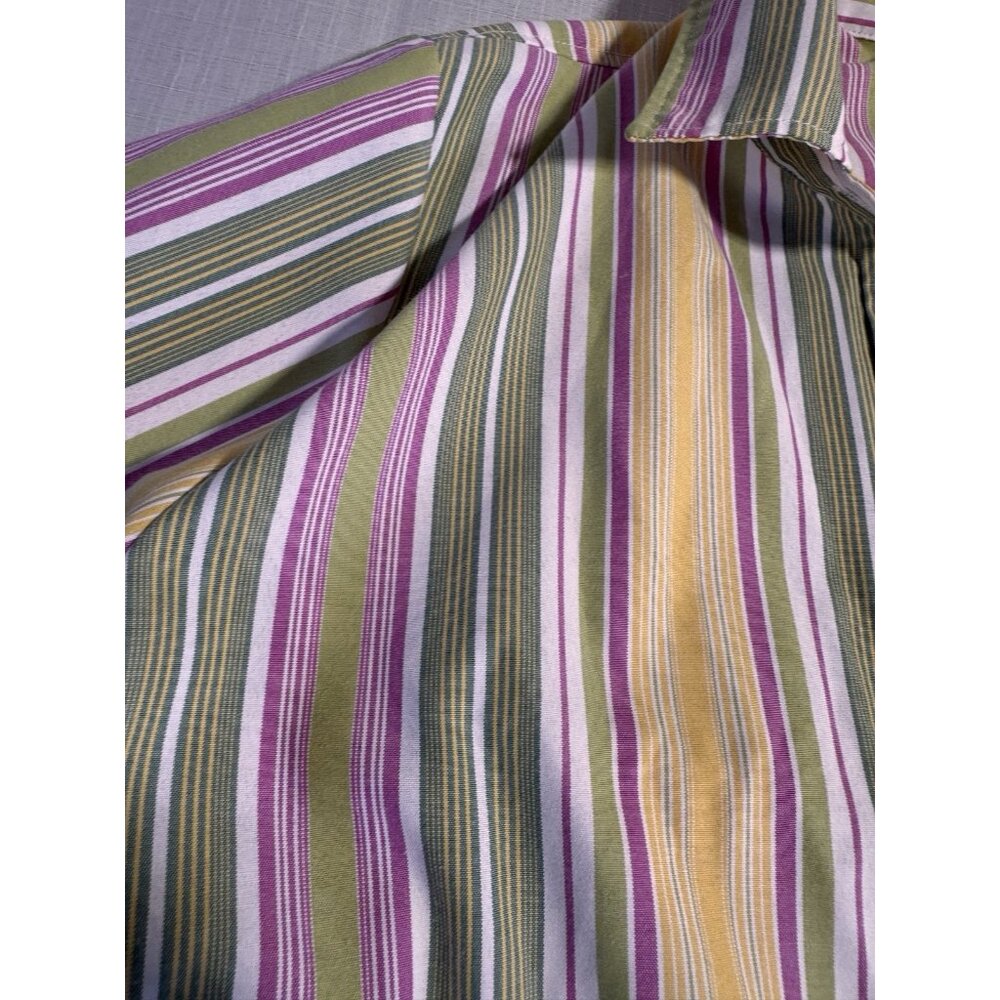 Blair Women’s Striped Button Down Shirt L Pink Green Yellow Long Sleeve - Picture 4 of 7